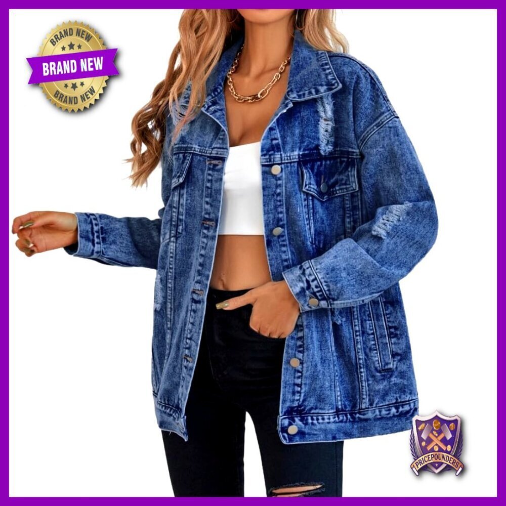 Oversized Distressed Denim Jacket Boyfriend Fit Retro Vintage Street Style